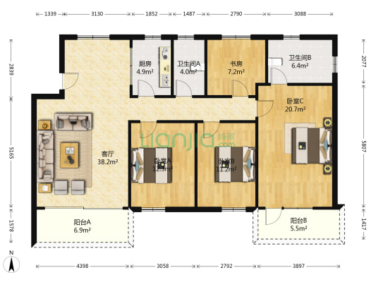 莲花E区 4室1厅2卫 122平方