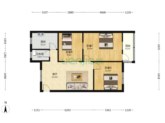 二里井新村商住楼 3室1厅1卫 86平方