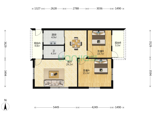 朝安北路散盘 2室1厅1卫 87平方