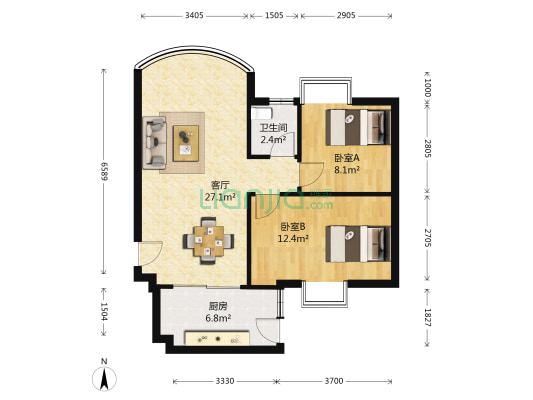 汇博华庭 2室1厅1卫 66平方