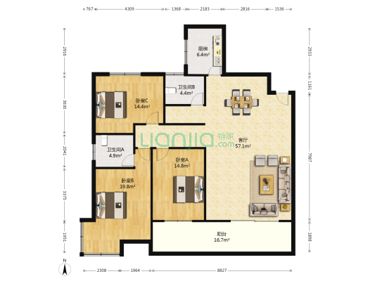 紫东苑 3室1厅2卫 151平方