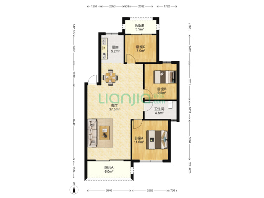 南江名郡 3室1厅1卫 106平方