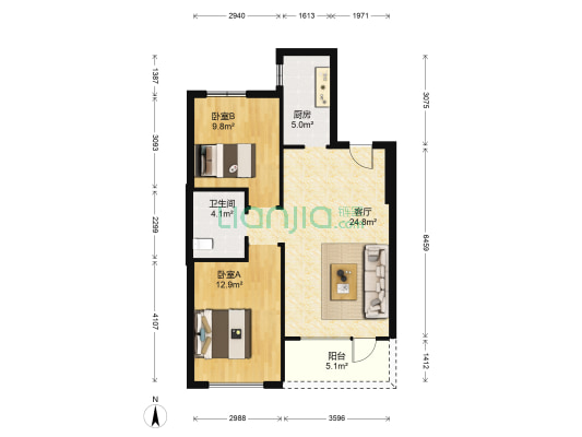 晶座 2室1厅1卫 90平方