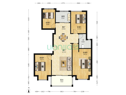 祥生翰林府 4室2厅1卫 133平方