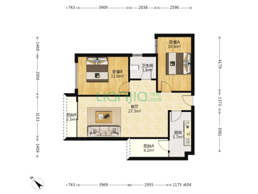 嘉合凤凰岛 2室1厅1卫 69平方