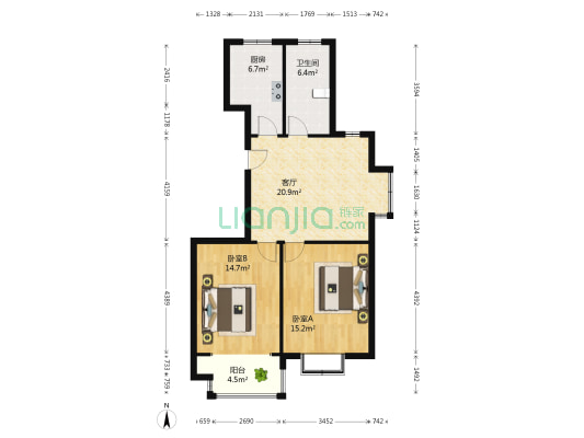 叙丰家园东区 2室1厅1卫 92平方