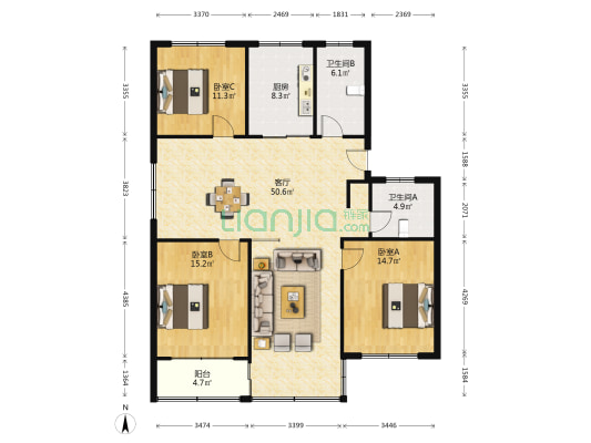 乐生园小区 3室1厅2卫 138平方