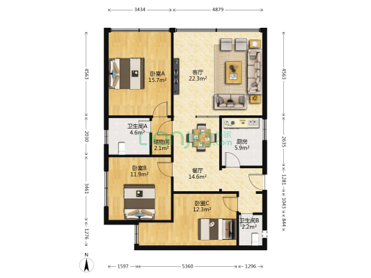 煤建新村 3室2厅2卫 105平方