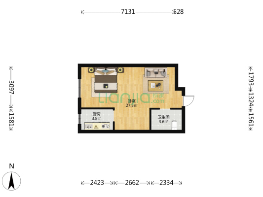 臣山雅苑 1室0厅1卫 50平方