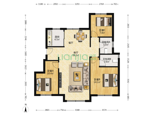 华润二十四城H区 3室1厅2卫 112平方