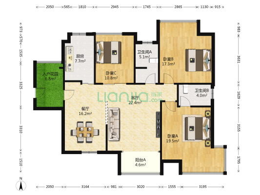 锑都家园 3室2厅2卫 119平方