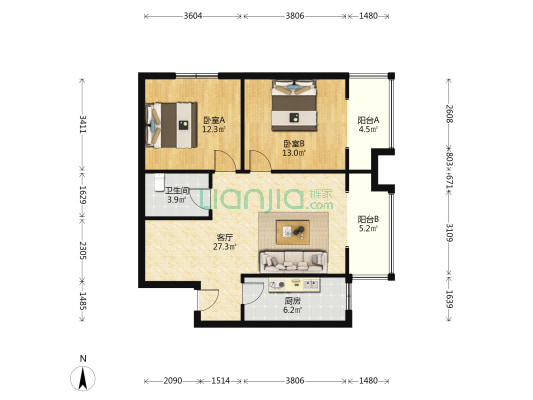 泓景云尚 2室1厅1卫 99平方