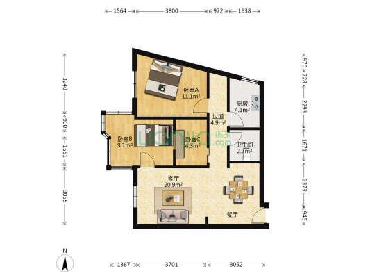 禾祥东路东区 3室1厅1卫 73平方