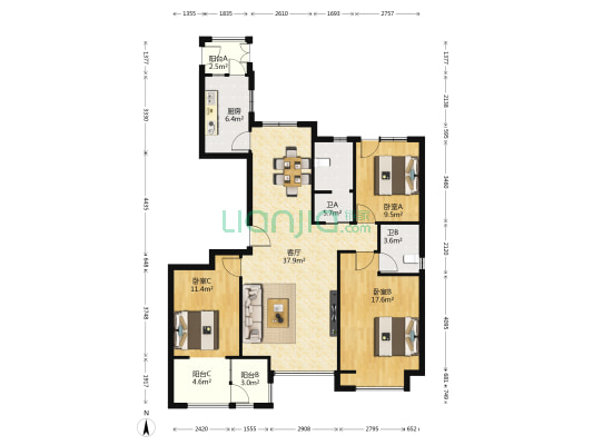 紫鑫苑 3室1厅2卫 142平方