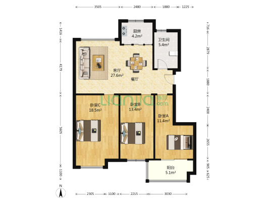 学士苑 3室1厅1卫 109平方
