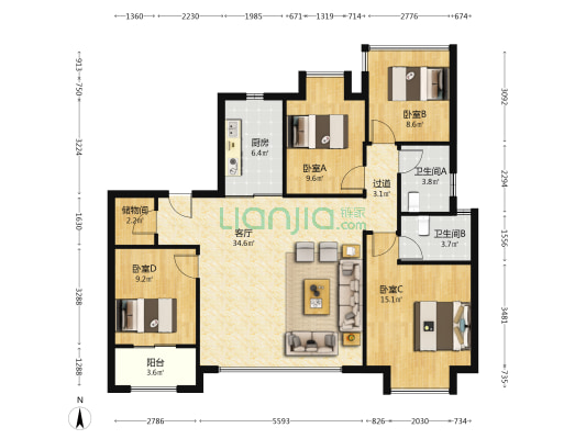 湿地公园TOD璞瑞 4室1厅2卫 141平方