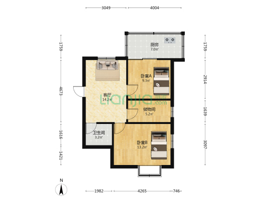 民航家属院 2室1厅1卫 58平方
