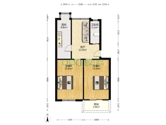 湖北省社会科学院东院 2室1厅1卫 70平方