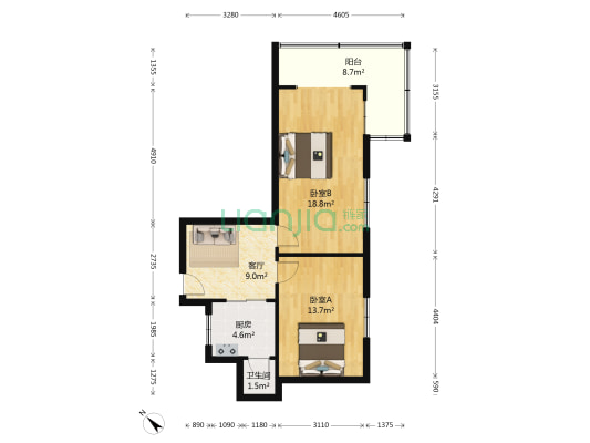 忠烈祠东街51号 2室1厅1卫 58平方
