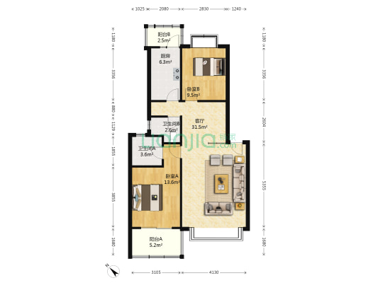 全兴花园 2室1厅2卫 88平方