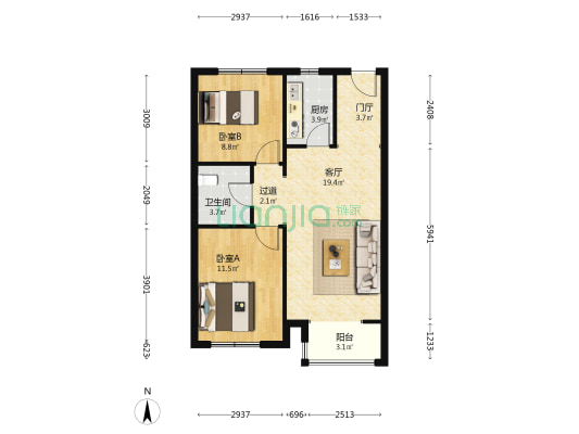 霸州温泉新都孔雀城榕园 2室1厅1卫 77平方