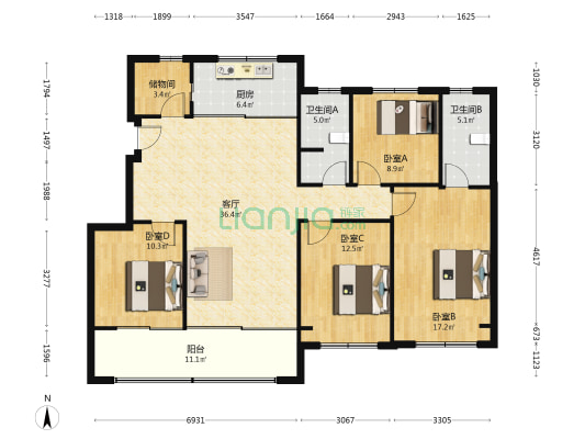 万科首开新悦光年 4室1厅2卫 135平方