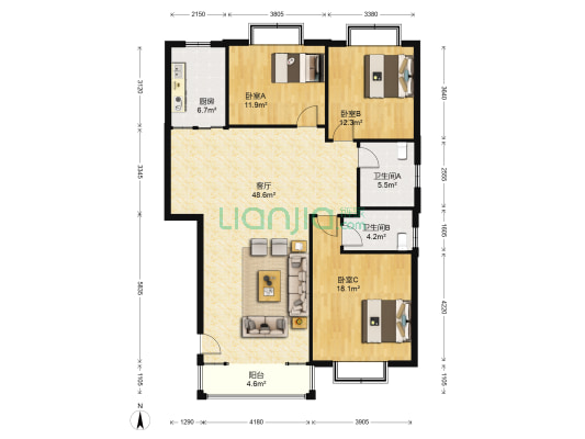 馨欣花园 3室1厅2卫 1377平方