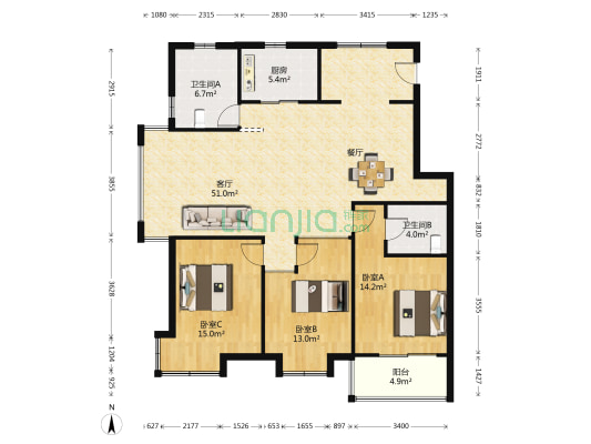 江南青年城柳晨轩 3室1厅2卫 137平方