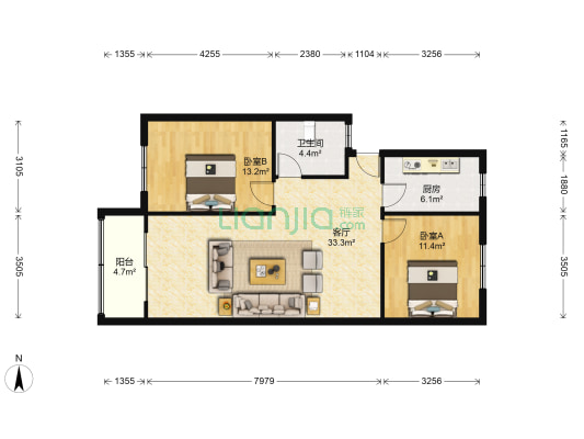 新窑路86号 2室1厅1卫 85平方