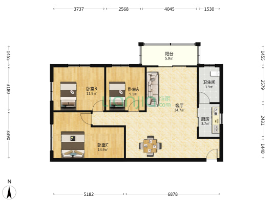 水产宿舍 3室1厅1卫 108平方