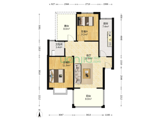 郑东百合 2室1厅1卫 93平方
