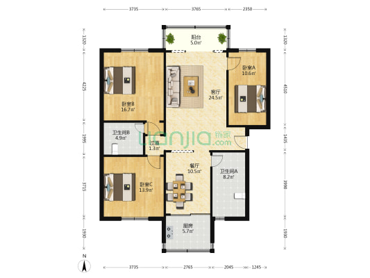 永丰商住城 3室2厅2卫 119平方