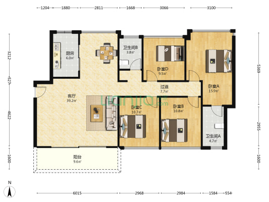 建发明珠湾玺 4室1厅2卫 140平方