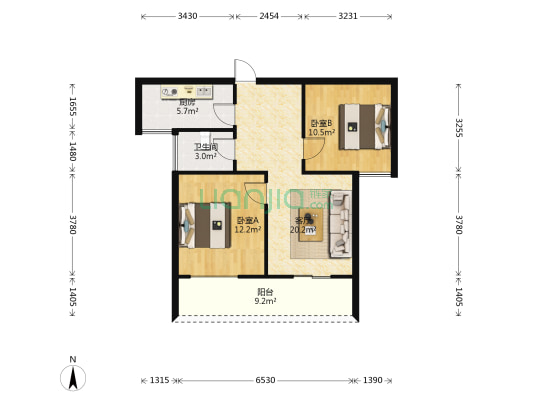 凯旋江岸首府 2室1厅1卫 80平方