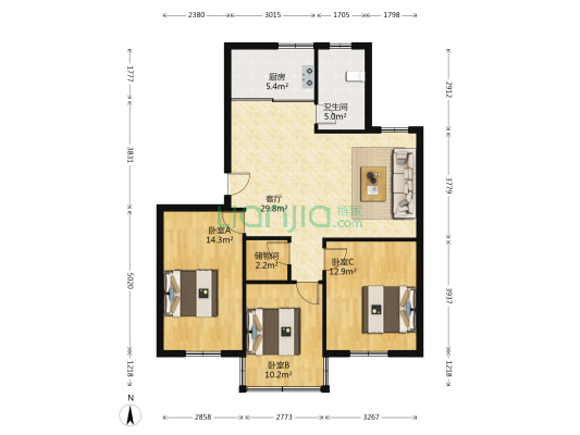 长欣苑南区 3室1厅1卫 99平方