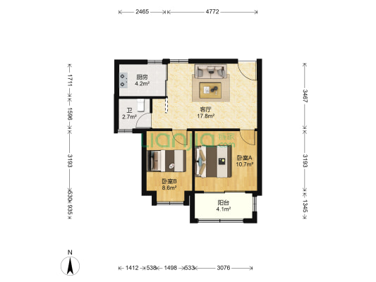 五和苑 2室1厅1卫 69平方