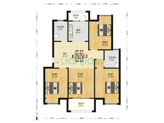 凤凰新城 4室1厅2卫 126平方