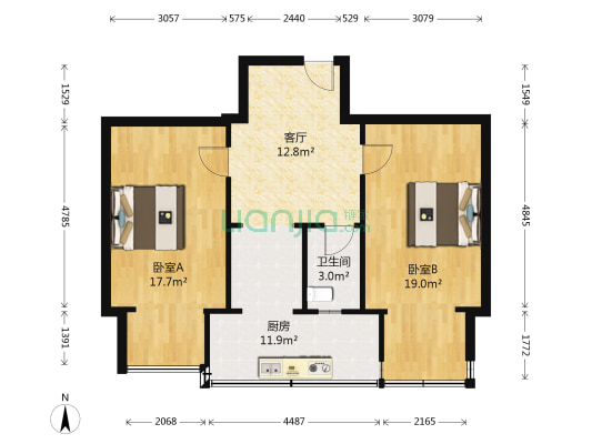 环城花园 2室1厅1卫 76平方