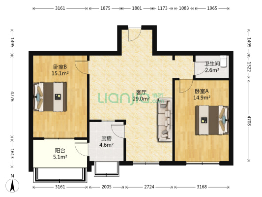 小谈新村 2室1厅1卫 84平方