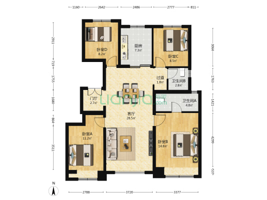 和锦华宸 4室1厅2卫 128平方
