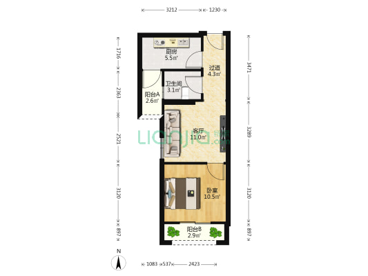 文灶地铁社区一期 1室1厅1卫 54平方