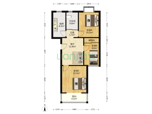 合班家园 3室1厅1卫 79平方
