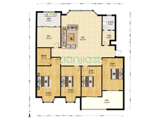 东关小区 4室2厅1卫 198平方