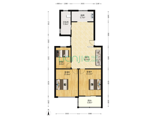 京都苑 3室1厅1卫 107平方