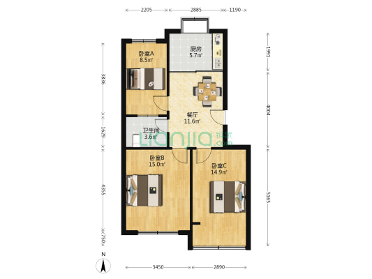苏家疃村 3室1厅1卫 74平方