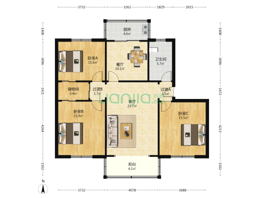 经一路北19号 3室2厅1卫 115平方