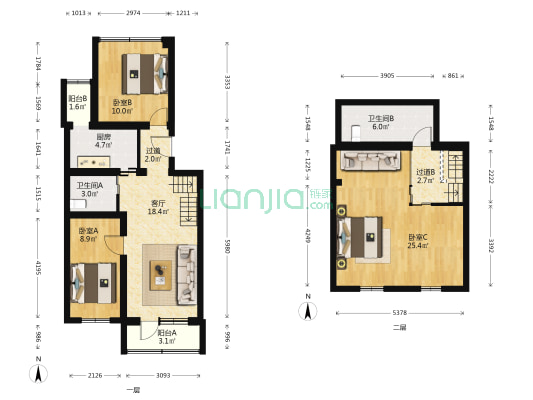 榆树林 3室1厅2卫 97平方