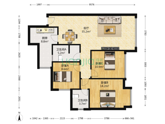 驿都城 3室1厅2卫 95平方