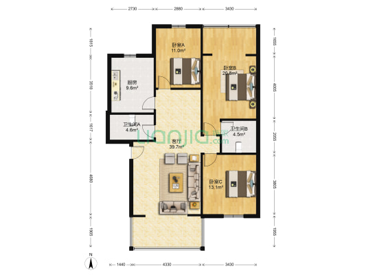 梓桐苑 3室1厅2卫 122平方
