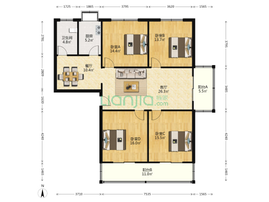 园中园 4室2厅1卫 147平方